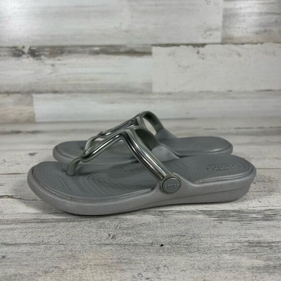 Crocs Sanrah Women's Metal Block Dual Comfort Gray Sandals Size 4 - Picture 2 of 6